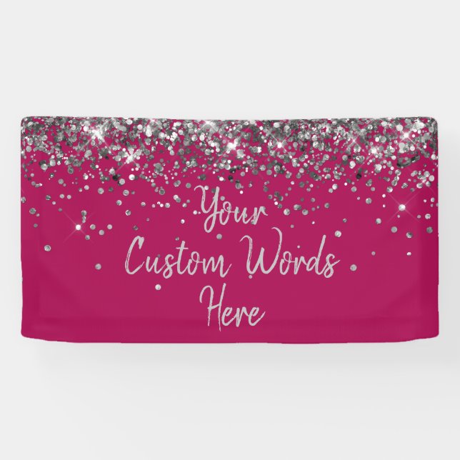 Custom Berry and Silver Customized Birthday Party Banner (Horizontal)