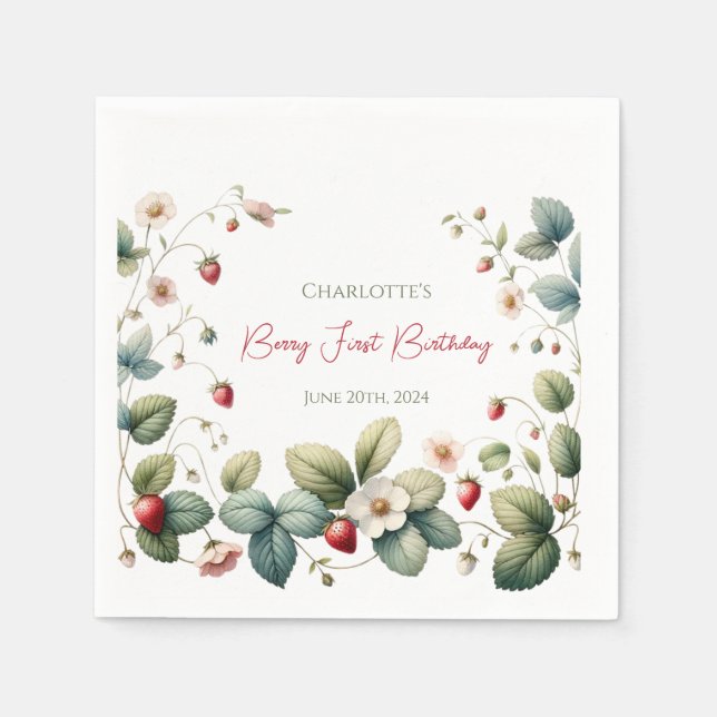 Custom Berry First Birthday  Napkins (Front)
