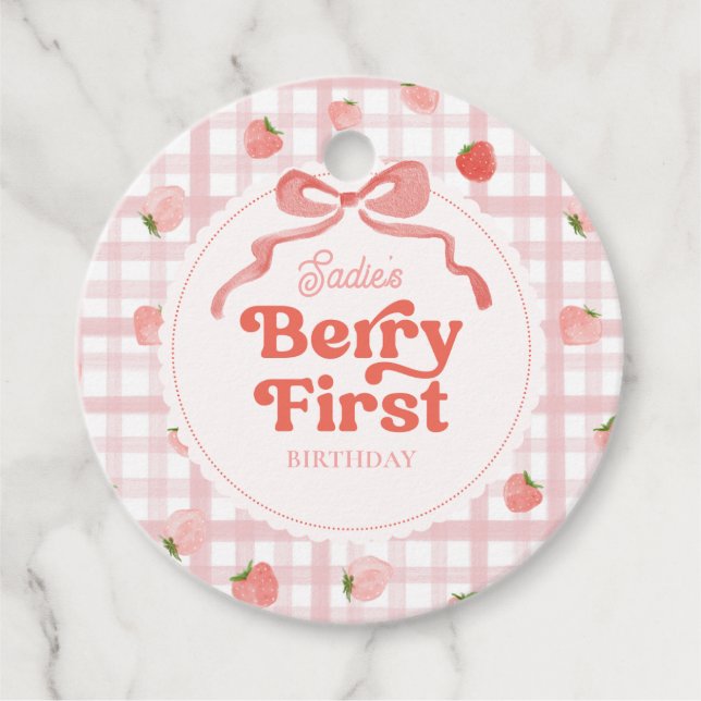Custom Berry First Birthday Party Tags (Front)