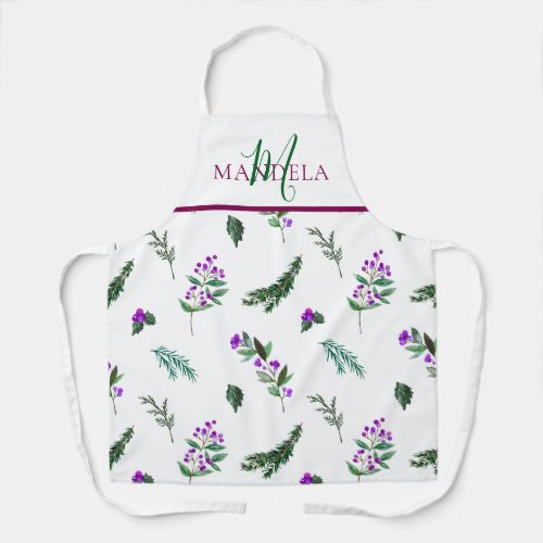 Custom Berry Greenery Monogram Floral Design Apron