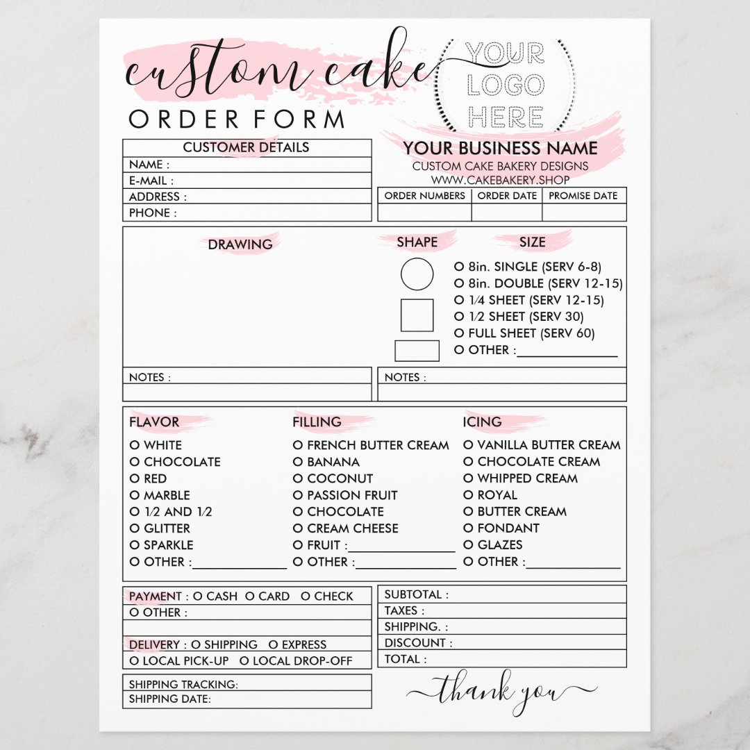 Custom Best Bakery Cake Order Form | Zazzle