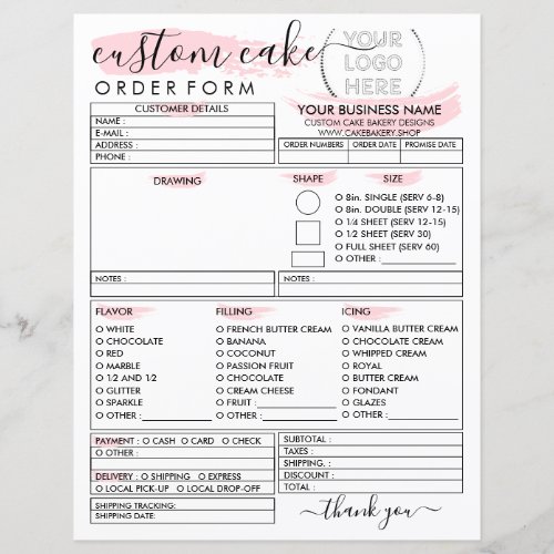 Custom Best Bakery Cake Order Form