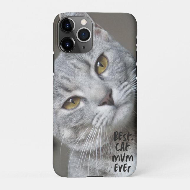 Custom Best cat Mom Ever Modern Trendy Cat Photo iPhone Case (Back)
