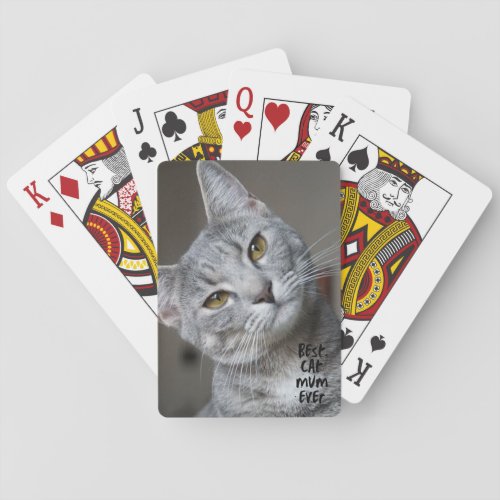 Custom Best cat Mom Ever Modern Trendy Cat Photo Poker Cards