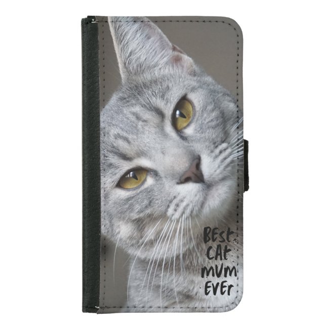 Custom Best cat Mom Ever Modern Trendy Cat Photo Samsung Galaxy Wallet Case (Front)