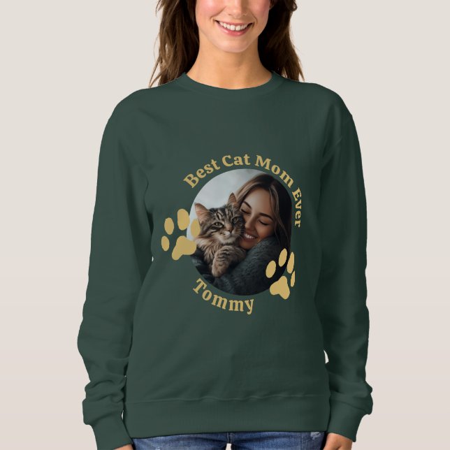 Custom Best Cat Mom Ever Sweatshirt with Pet Name  (Front)