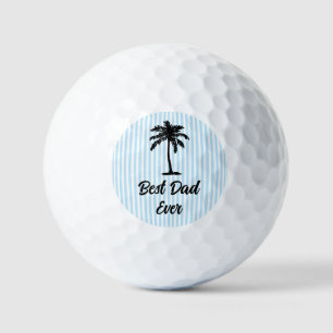 Custom Best Dad Beach Palm Tree Nautical Stripe Golf Balls