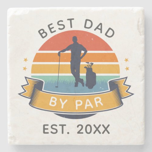 Custom Best Dad By Par Golfing Father Keepsake Stone Coaster