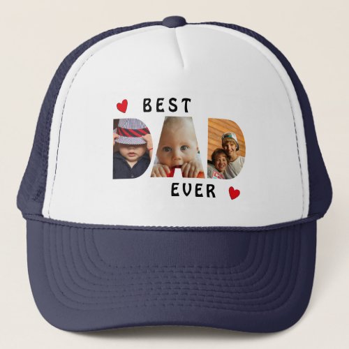Custom Best Dad Ever 3 Photo Collage  Trucker Hat