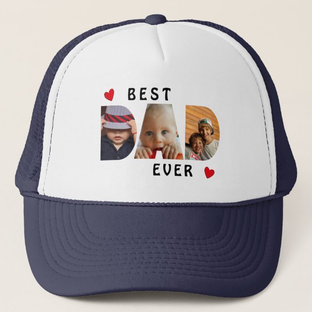 Custom Best Dad Ever 3 Photo Collage  Trucker Hat (Front)