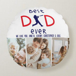 Custom Best Dad Ever Baseball Photo Father's Day Round Pillow