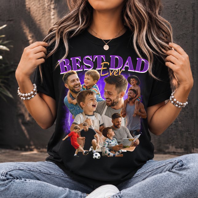 Custom Best Dad Ever Bootleg Style Dad Collage T-Shirt (Creator Uploaded)