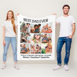 Custom Best Dad Ever Fathers Day 9 Photo Collage Fleece Blanket