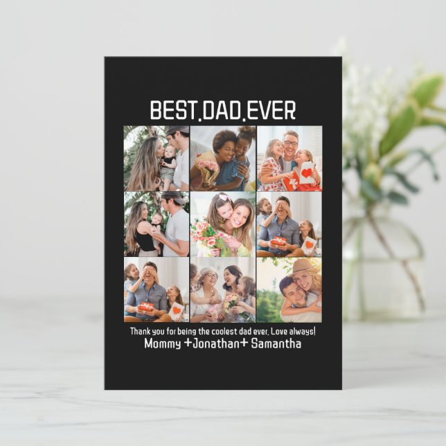 Custom Best Dad Ever Fathers Day 9 Photo Collage Holiday Card (Standing Front)