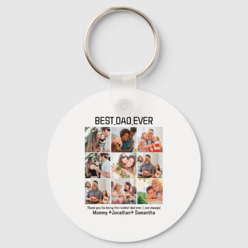 Custom Best Dad Ever Fathers Day 9 Photo Collage Keychain