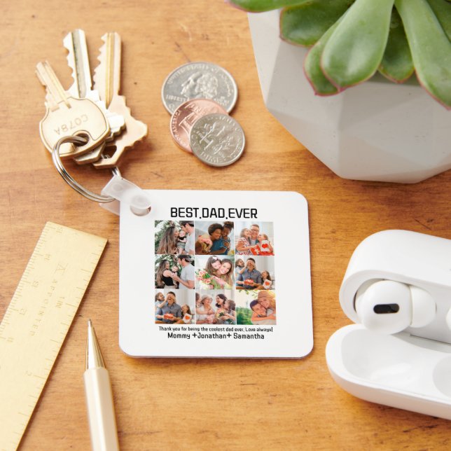 Custom Best Dad Ever Fathers Day 9 Photo Collage Keychain (Desk)