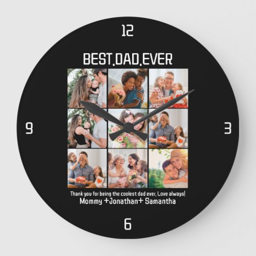 Custom Best Dad Ever Fathers Day 9 Photo Collage Large Clock