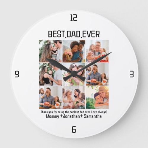 Custom Best Dad Ever Fathers Day 9 Photo Collage Large Clock