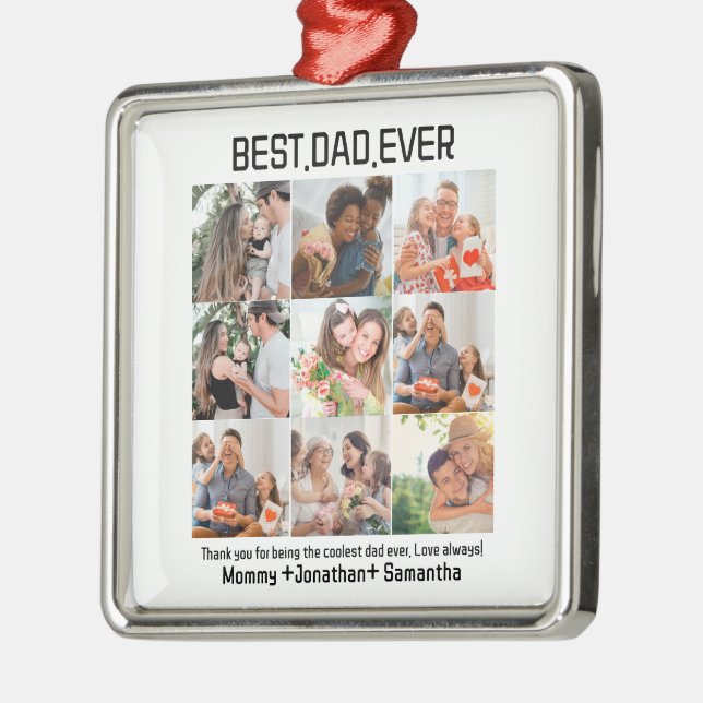 Custom Best Dad Ever Fathers Day 9 Photo Collage Metal Ornament (Left)