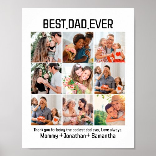 Custom Best Dad Ever Fathers Day 9 Photo Collage Poster