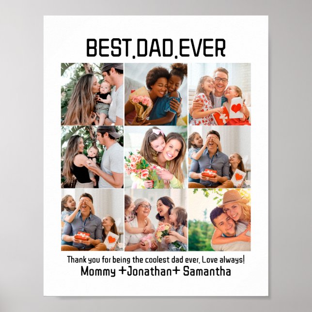 Custom Best Dad Ever Fathers Day 9 Photo Collage Poster (Front)