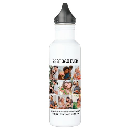 Custom Best Dad Ever Fathers Day 9 Photo Collage Stainless Steel Water Bottle