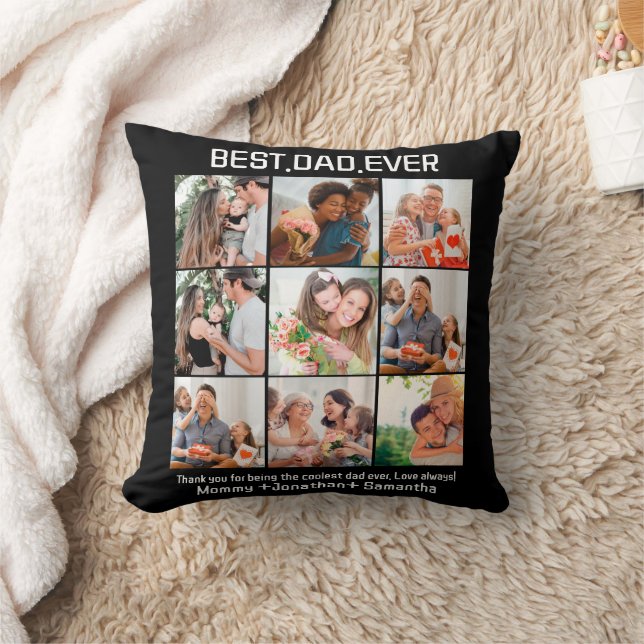 Custom Best Dad Ever Fathers Day 9 Photo Collage Throw Pillow (Blanket)