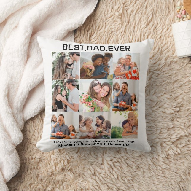 Custom Best Dad Ever Fathers Day 9 Photo Collage Throw Pillow (Blanket)