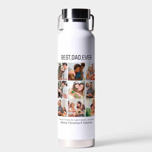 Custom Best Dad Ever Fathers Day 9 Photo Collage Water Bottle