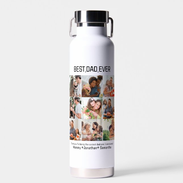 Custom Best Dad Ever Fathers Day 9 Photo Collage Water Bottle (Front)