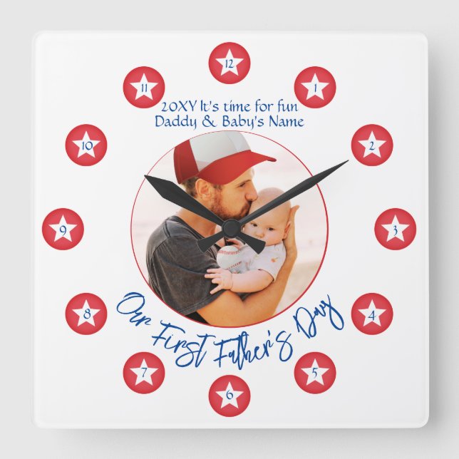 Custom Best Dad Ever First Father’s Day Photo Square Wall Clock (Front)