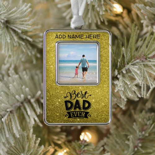 Custom Best Dad Ever Gold Glitter  Christmas Ornament