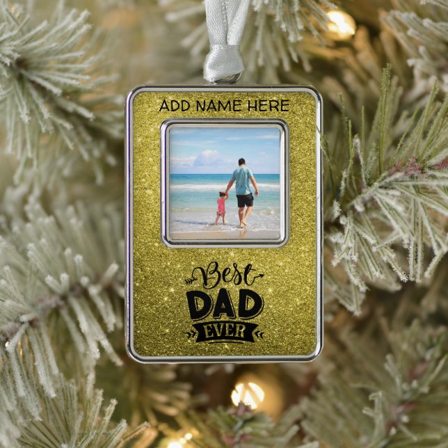 Custom Best Dad Ever Gold Glitter  Christmas Ornament (Tree)