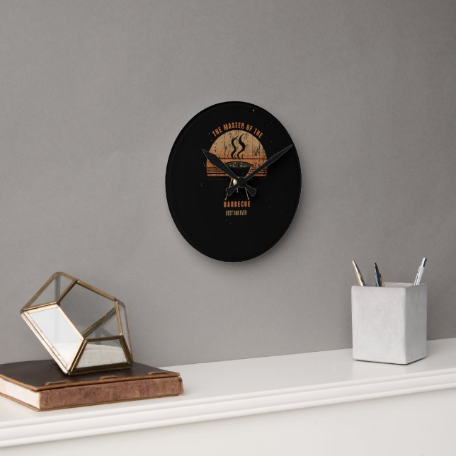 Custom Best Dad Ever Grill Master Retro Sunset BBQ Round Clock (Office)