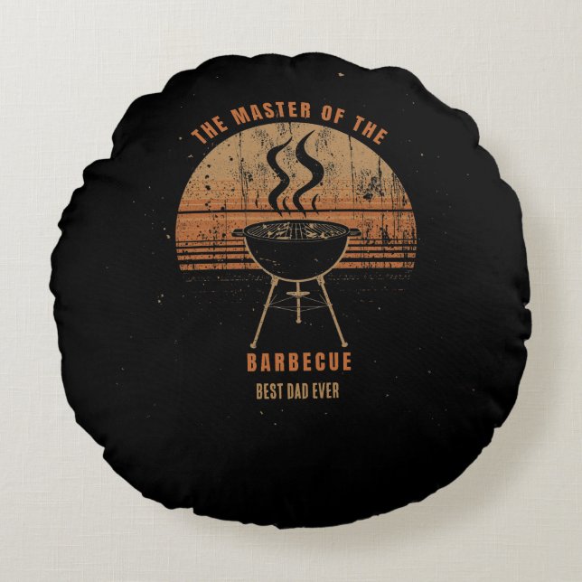 Custom Best Dad Ever Grill Master Retro Sunset BBQ Round Pillow (Front)