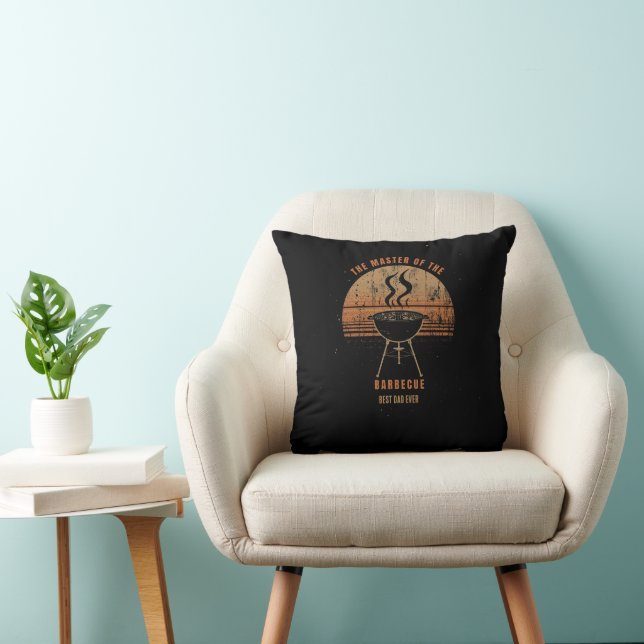 Custom Best Dad Ever Grill Master Retro Sunset BBQ Throw Pillow (Chair)