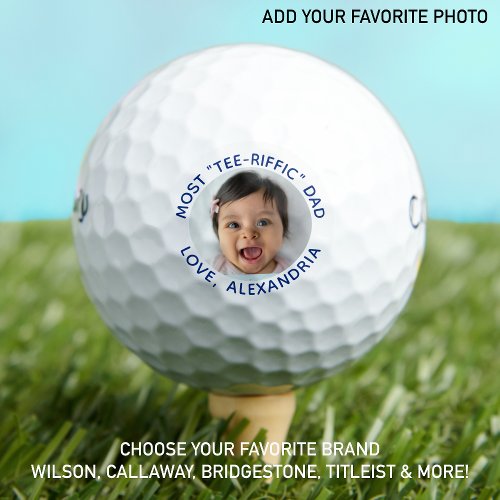 Custom Best Dad Ever White Blue Photo Golf Balls