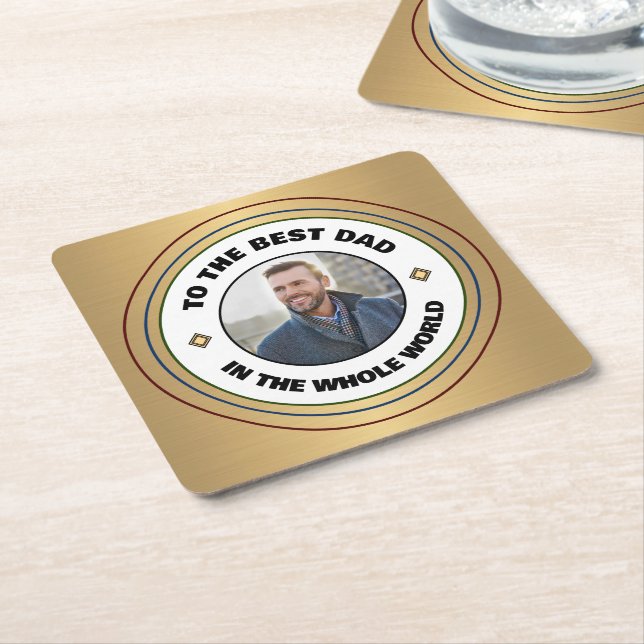 Custom Best Dad Father Photo Personalize Square Paper Coaster (Angled)