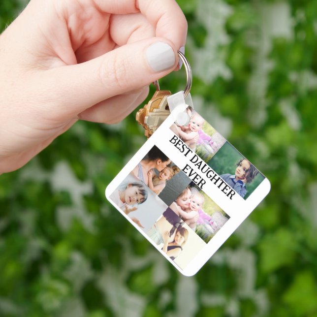 Custom Best Daughter Ever 6 photo collage    Keychain (Hand)