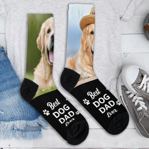 Custom Best DOG DAD Ever Personalize 2 Pet Photo Socks