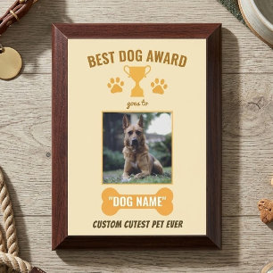 Custom Best Dog Photo Cutest Pet Paw Bone Trophy Award Plaque