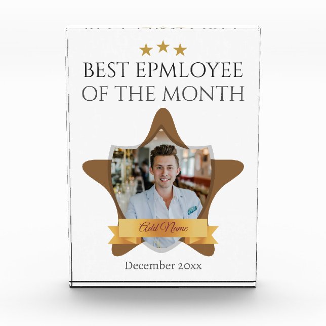 Custom Best Employee of the Month With Photo Star Acrylic Award (Front)