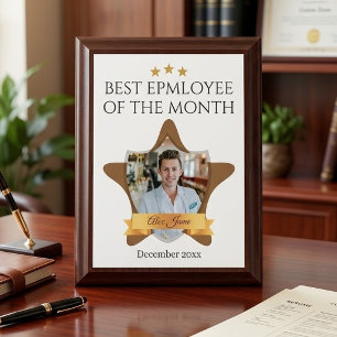 Custom Best Employee of the Month With Photo Star Award Plaque