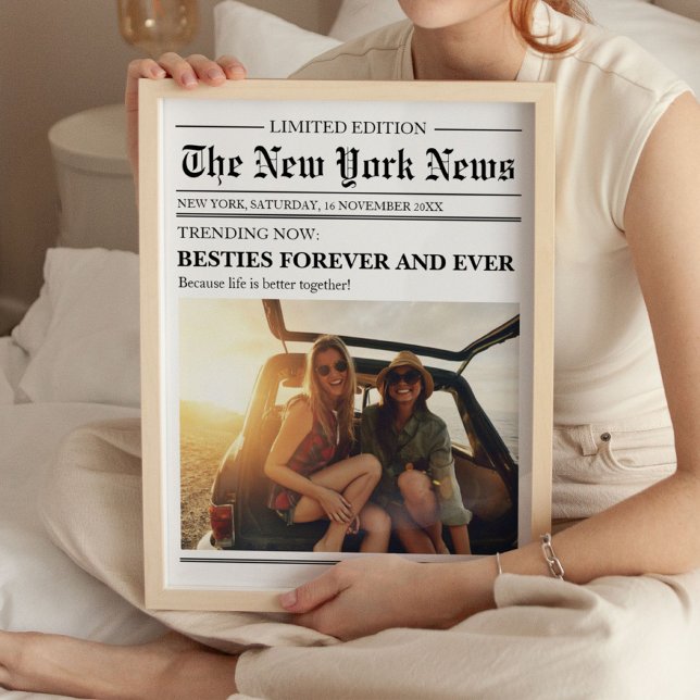 Custom Best Friend Bestie Newspaper Art Print (Besties Forever Newspaper Art Print)