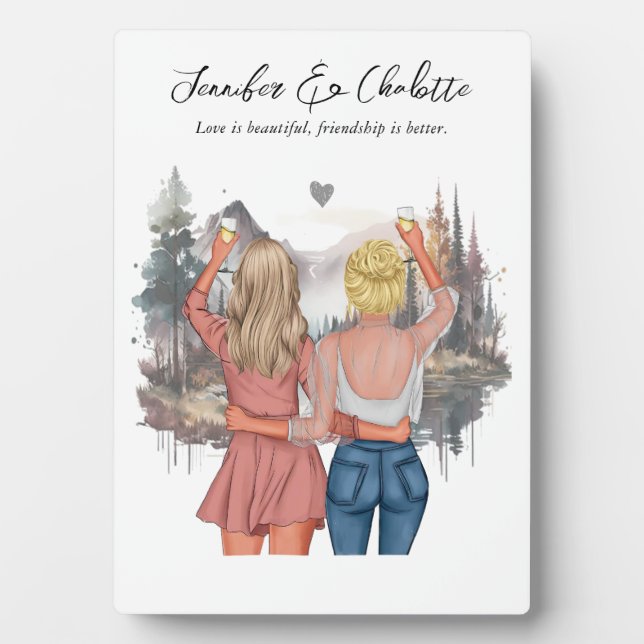 Custom Best Friend portrait with Autumn scenery Plaque (Front)