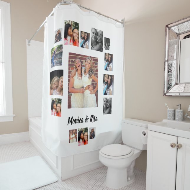 Custom Best Friends 15 Photo Collage Shower Curtain (In Situ)