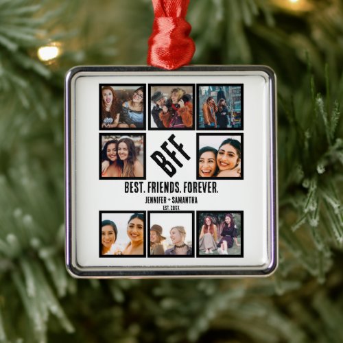 Custom Best Friends Forever BFF 8 Photo Collage  Metal Ornament