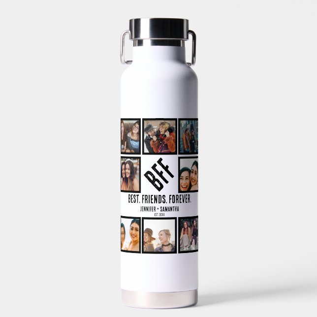 Custom Best Friends Forever BFF 8 Photo Collage  Water Bottle (Front)