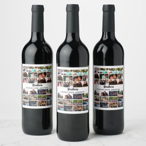 Custom Best Friends Forever Brothers Photo Collage Wine Label
