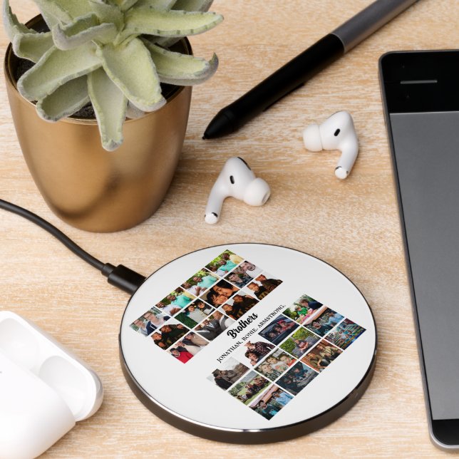 Custom Best Friends Forever Brothers Photo Collage Wireless Charger (Desk 2)